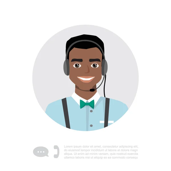 Joven negro africano americano hombre con auriculares vector carácter — Archivo Imágenes Vectoriales