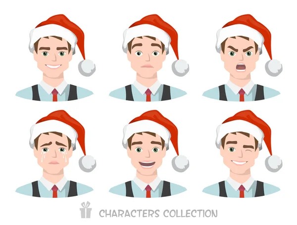 Άνδρες καπέλο Santa με διαφορετικά συναισθήματα — Διανυσματικό Αρχείο