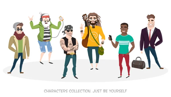 Set from several a variety male characters. — Stock Vector