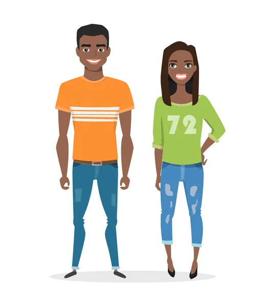 Jóvenes afroamericanos negros con ropa casual — Vector de stock