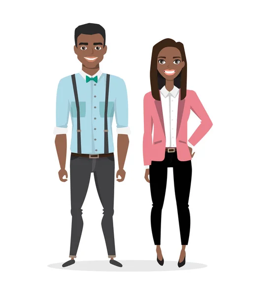 Ένα ζευγάρι νέων μαύρο αφρικανική αμερικανική χαρακτήρων στα κοστούμια των επιχειρήσεων. — Διανυσματικό Αρχείο