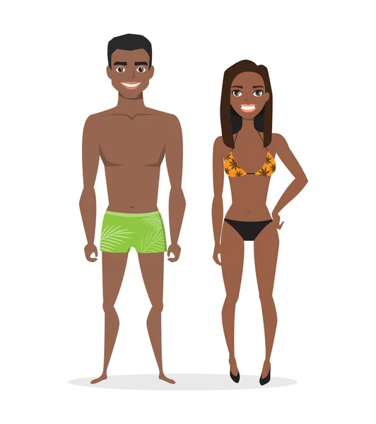Young black african american couple in beach clothes — Stock Vector