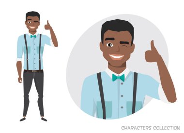 Gülümseyen ve önerilen olumlu Afro-Amerikan zenci.