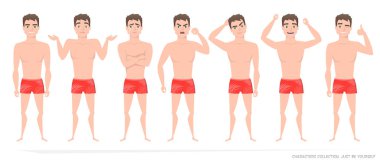 Duygular ve jestleri genç adam için set.