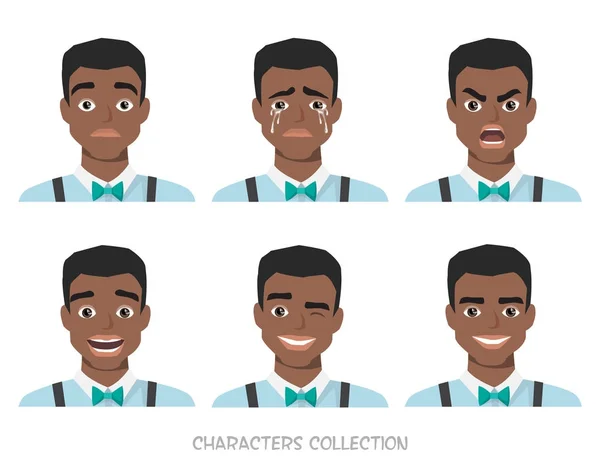 Set of emotions for black african american business man. — Stock Vector