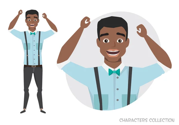 Чорний хлопець афро-американських є щасливим і усміхнений. — стоковий вектор