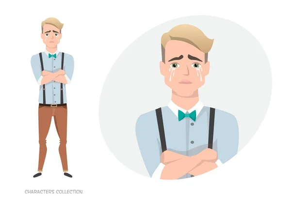 The guy crossed his arms and cries. — Stock Vector