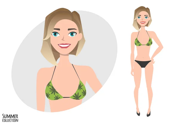 Femme en maillot de bain de plage souriant — Image vectorielle