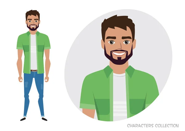 Hombres con barba en tela casual — Vector de stock