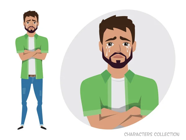 Hombre llorón. Emoción negativa sensación de expresión facial . — Archivo Imágenes Vectoriales