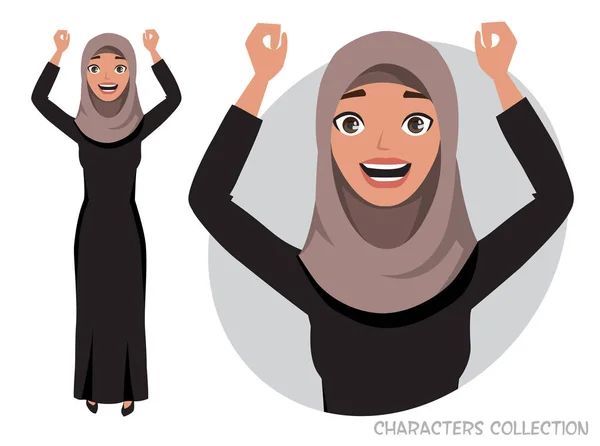 Karakter wanita Arab bahagia dan tersenyum . - Stok Vektor