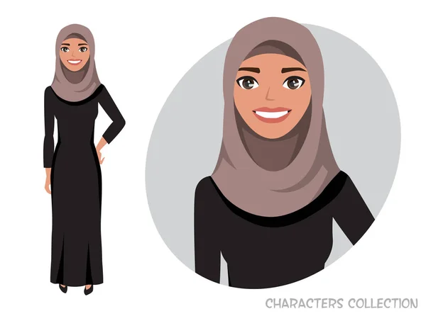 Arabische Frauenfigur ist glücklich und lächelt. — Stockvektor