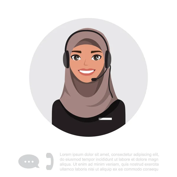 Junge arabische Dame mit Headset-Vektor-Charakter — Stockvektor