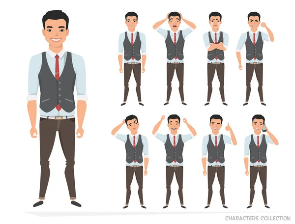 Conjunto de emociones para asiático hombre de negocios . — Vector de stock