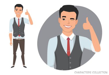 Gülümseyen ve önerilen olumlu Asya'ya ait adam.