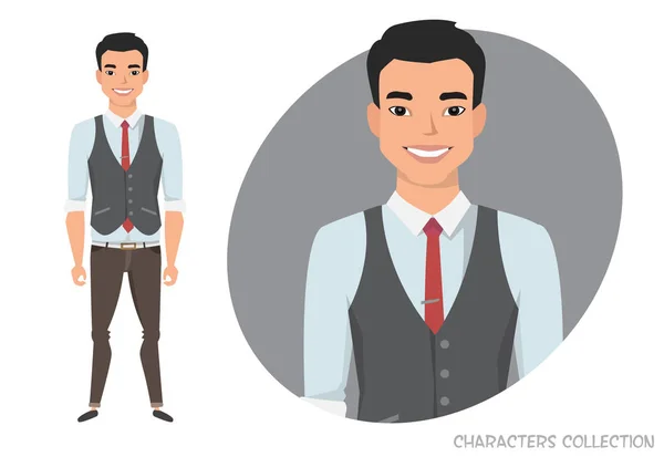 Stilvolle junge asiatische Mann in lässiger Kleidung. — Stockvektor