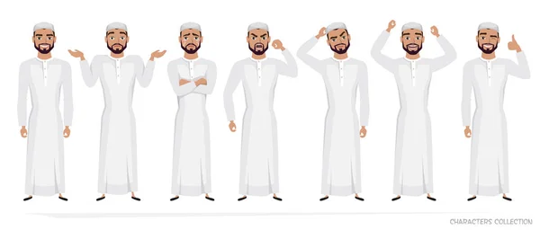 Muslim karakter Arab Man set emosi - Stok Vektor