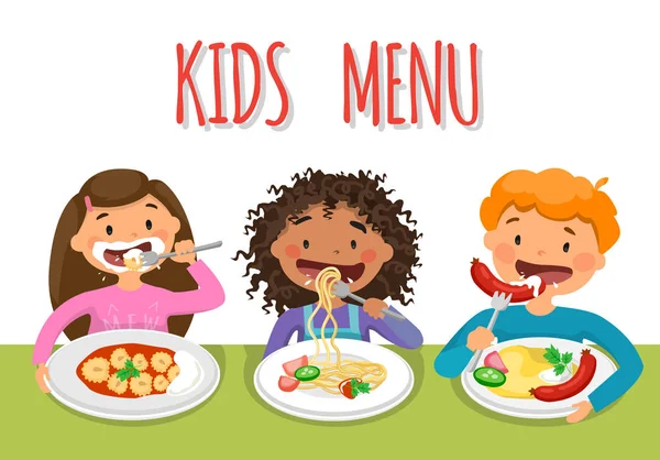 Beaux enfants profitant d'un déjeuner sain à la cafétéria — Image vectorielle