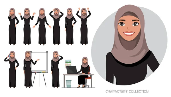 Mengatur emosi untuk wanita bisnis arab . - Stok Vektor