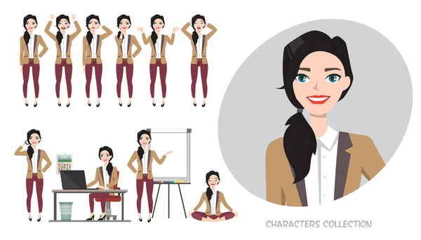 Set of emotions for business woman. — Stock Vector