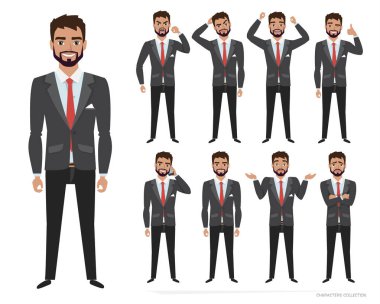 Duygular ve pozlar iş adamı için kümesi. Erkek bir karikatür tarzı farklı duygular deneyimleri
