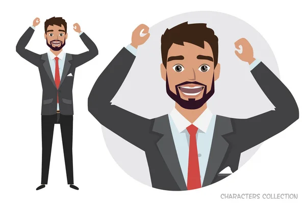 The guy is happy and smiling. Emotion of joy and glee on the man face — Stock Vector