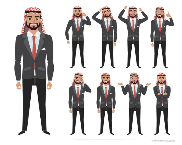 Arab businessman character set of emotions and poses. — Stock Vector