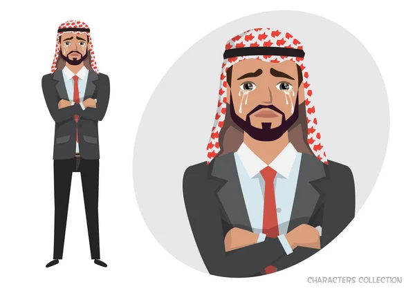 アラブのビジネスマン泣いています。うつ病で疲れきった男 — ストックベクタ