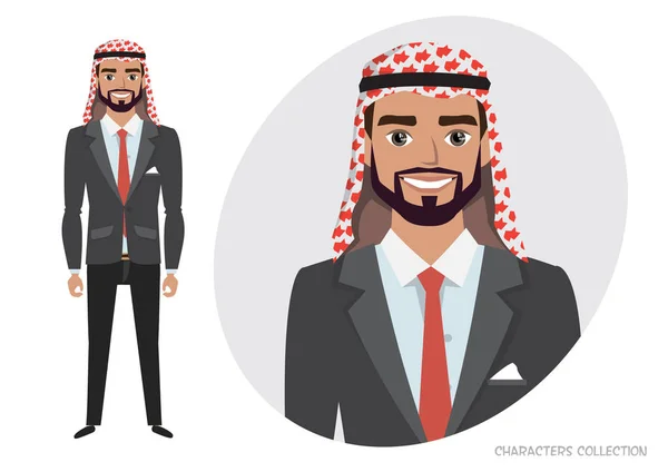 アラブのビジネスマンの文字が幸せと笑顔. — ストックベクタ