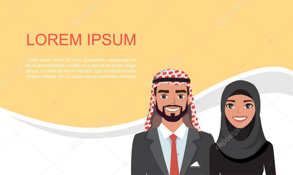 arab business card. design material. banner with arab business people