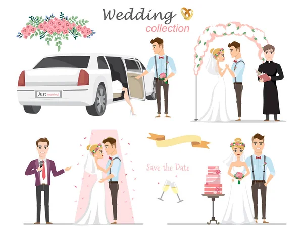 Set di foto di nozze, sposa e sposo innamorati — Vettoriale Stock