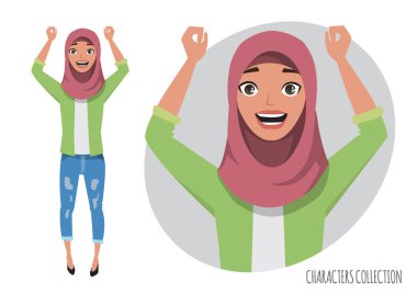 Arap kadınları mutlu ve gülümseyen bir karakterdir. Müslüman bir genç bayandan hijab giyen.