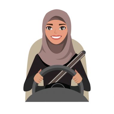 Arap işkadını bir araba. Hijab giyen Arap kadın