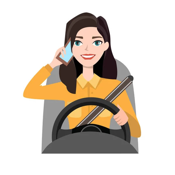 Mujer conduciendo un coche hablando por teléfono — Vector de stock