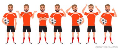 Futbolcu karakter Oluşturucu. Futbol oyuncu farklı duruşlar, duygular ayarla