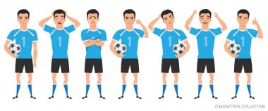 Futbolcu karakter Oluşturucu. Asya Futbol oyuncu farklı duruşlar, duygular ayarla