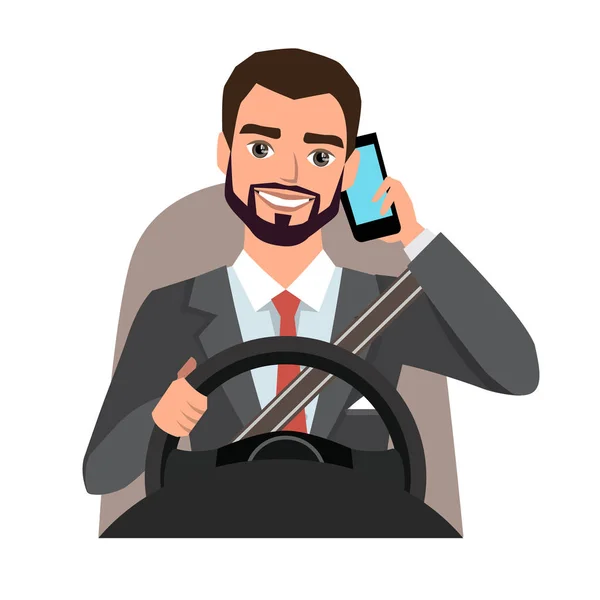 Empresário dirigindo um carro falando ao telefone —  Vetores de Stock