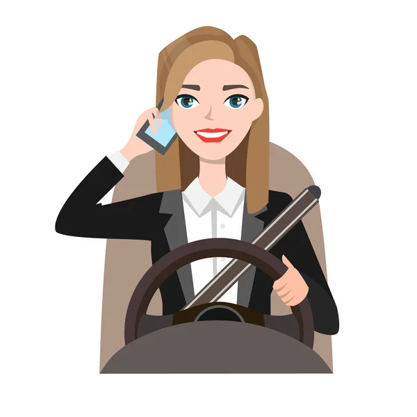 Business woman driving a car talking on the phone — стоковый вектор