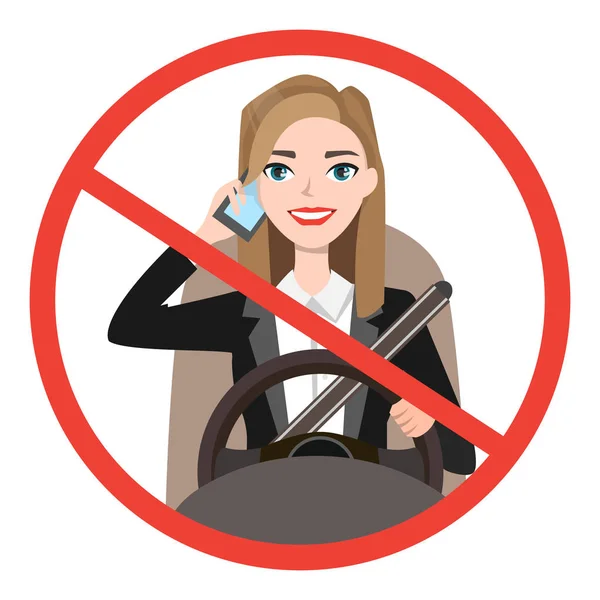 Femmes d'affaires conduisant une voiture parlant au téléphone. signe stop danger — Image vectorielle