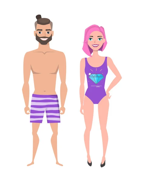Fiatal férfi és női fürdőruha beach — Stock Vector