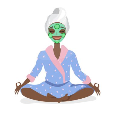 Yüzünde maske olan güzel siyah Afrikalı Amerikalı kadın rahatla.