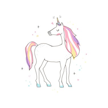 Güzel pembe tek boynuzlu at. İzole görüntü. eps10