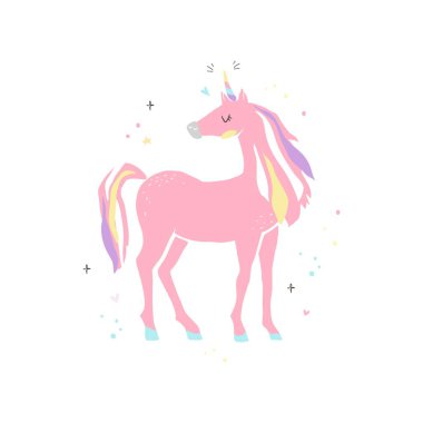 Güzel pembe tek boynuzlu at. İzole görüntü. eps10