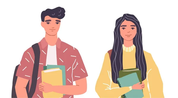 Portrait of smiling students boy and girl — 스톡 벡터