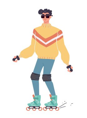 Yakışıklı adam tekerlekli paten beyaz arka plan üzerinde