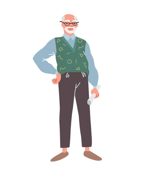 Personaje de dibujos animados de anciano. Retrato de cuerpo entero del abuelo — Vector de stock
