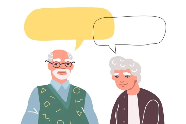 Πορτρέτο των ηλικιωμένων με φυσαλίδες συνομιλίας — Διανυσματικό Αρχείο