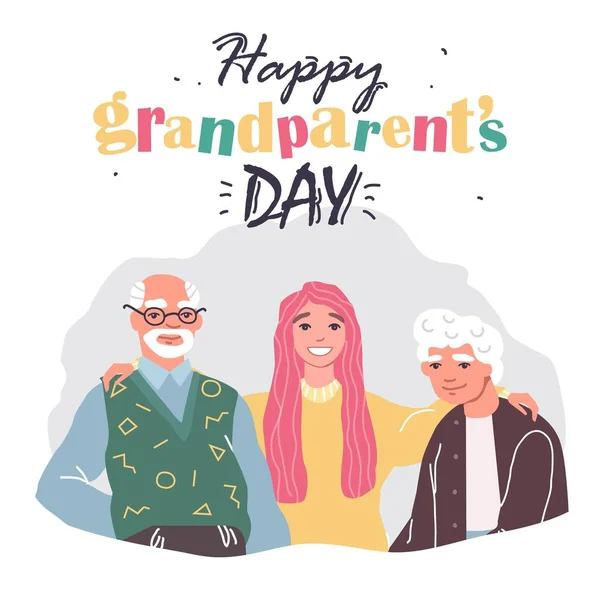 Greeting card happy grandparents day with family — Stock Vector