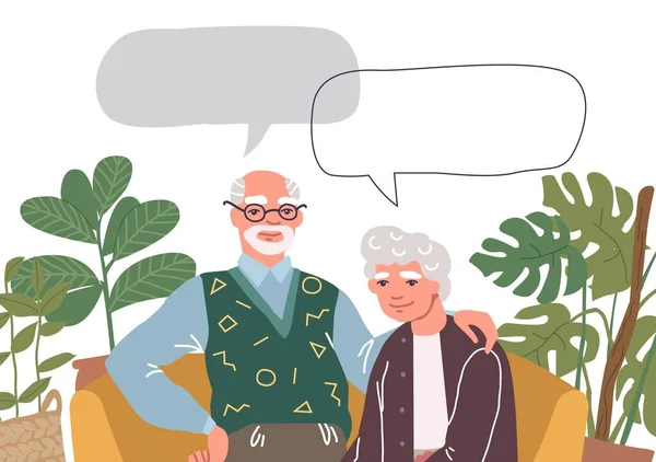 Portrait of older people with chat bubbles — 스톡 벡터