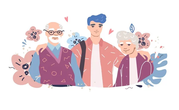 Cartoon characters of grandparents with cute grandson — 스톡 벡터